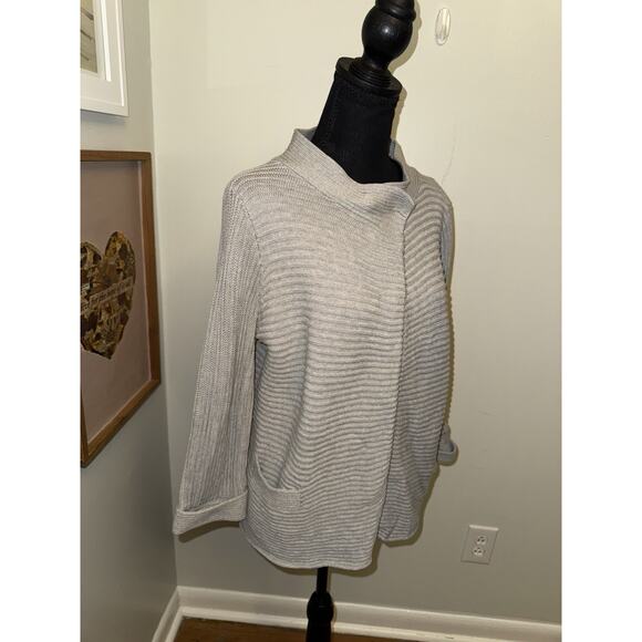 Anne Klein Women’s Gray Button Top Ribbed Cardigan Open Medium Pockets - Picture 2 of 4